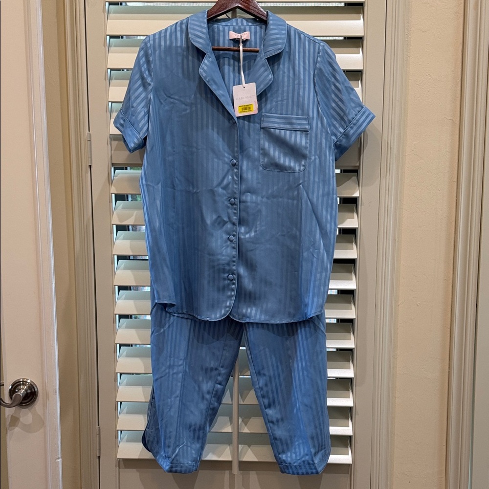 Cabernet Blue Striped Satin Pajama Set